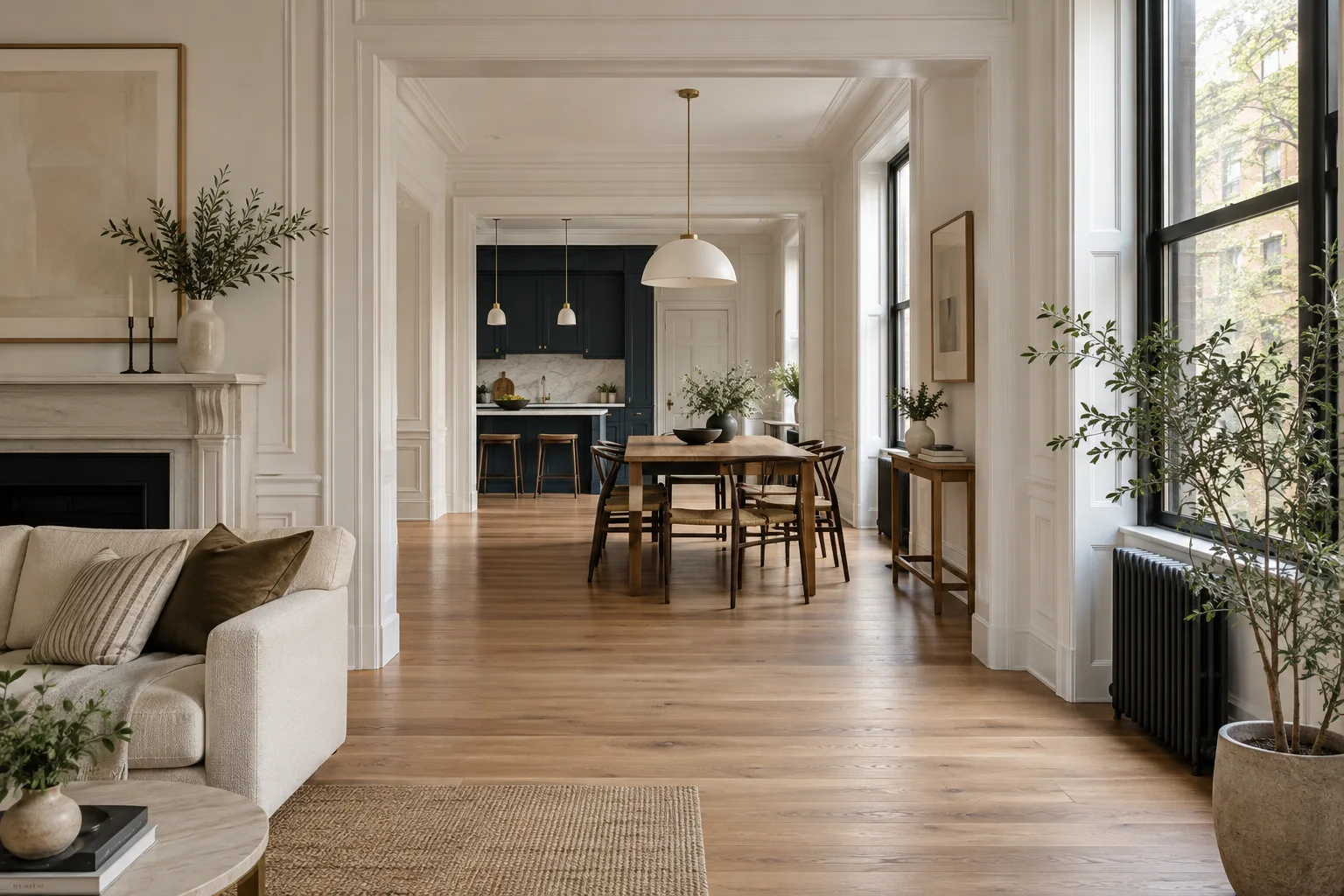 Design inspiration: a bright apartment with oak flooring and carefully finished walls
